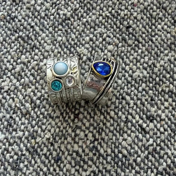 Beachy Silver Rings with Blue and Turquoise Stones size 8 - Picture 1 of 3